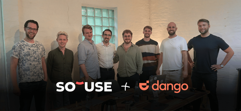 Team-Bild SO'USE & Dango, v.l.n.r.: Philipp Uhl, Andre Dronia, Thomas Niermann, Omar Allaoui, Ben Kamran Wollscheid, Benedikt Pilz, Torben Jensen, Gunnar Quedens