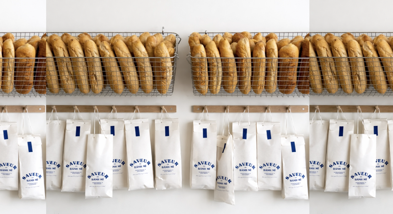 Baguettes in Drahtk&ouml;rben und Papiert&uuml;ten von Saveur de Banh Mi